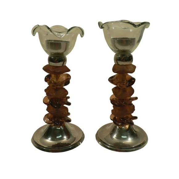 Candle holder PAIR Artistic Sculptural design Acrylic and metal - Picture 1 of 10